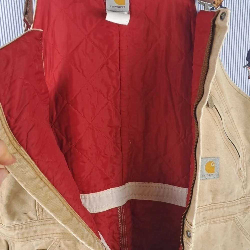 Vintage Carhartt UFCW union-made quilt line bib workwear half zip overalls